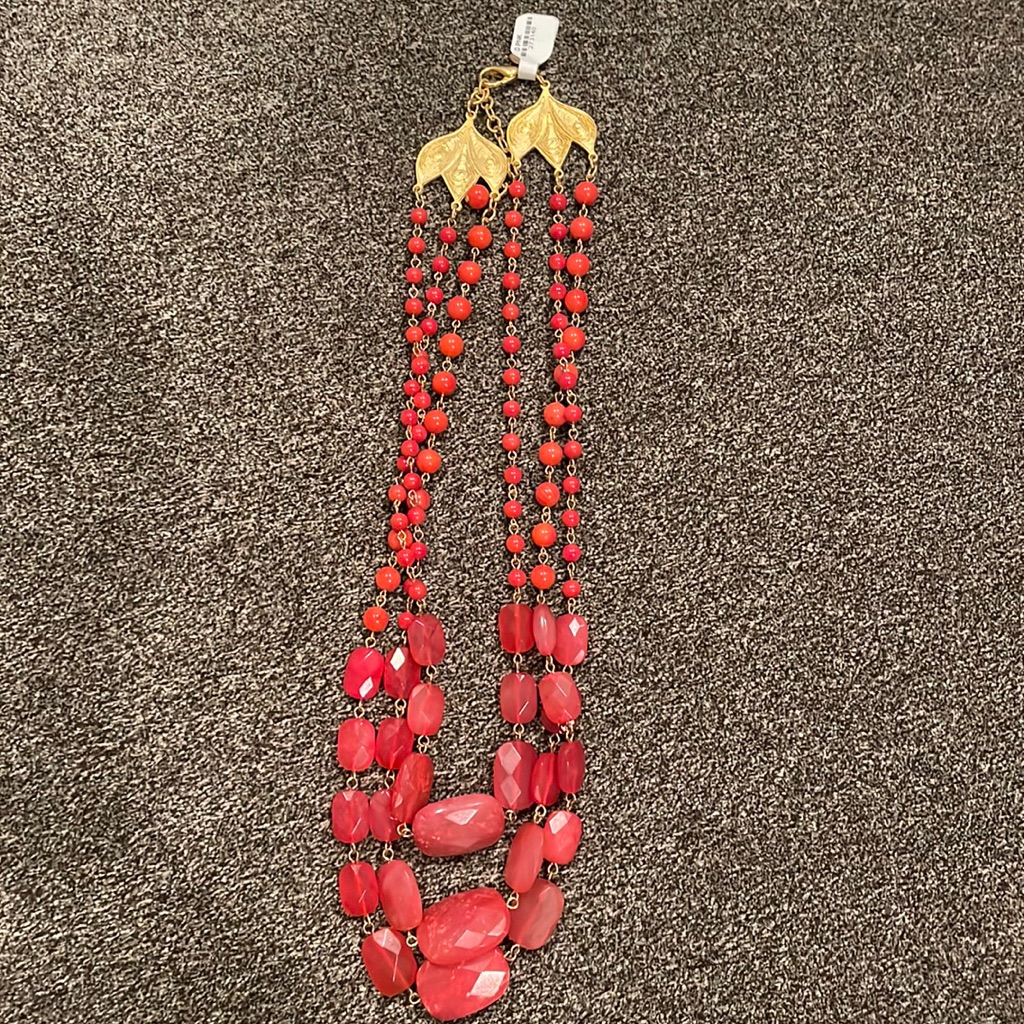 David Aubrey Three Strand Pink Beaded Necklace